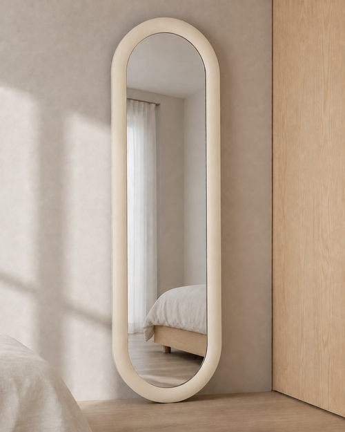 The Capsule Mirror in Natural Ivory, Smooth Fiberglass