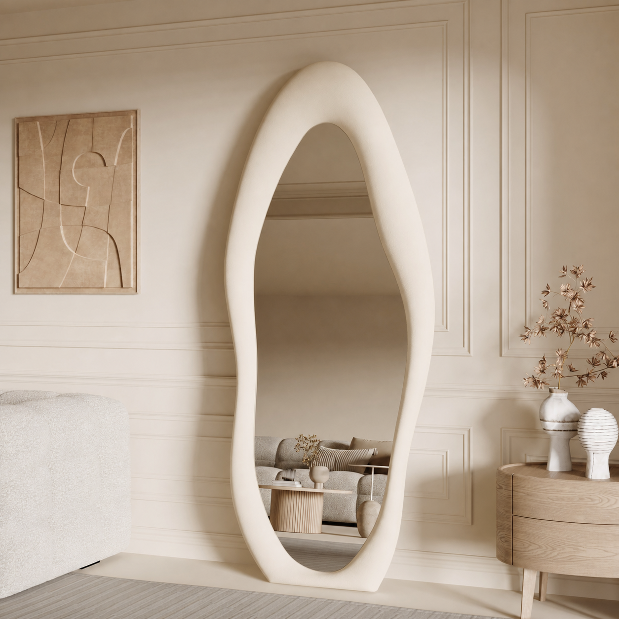 The Melt Mirror in Natural Ivory, Smooth Fiberglass