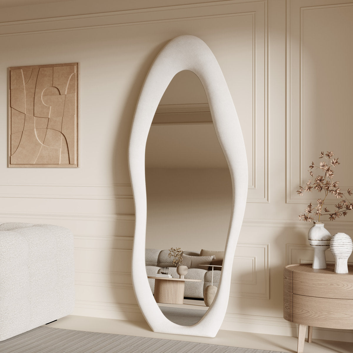 Front view of The Melt Mirror showing its exact sculptural silhouette